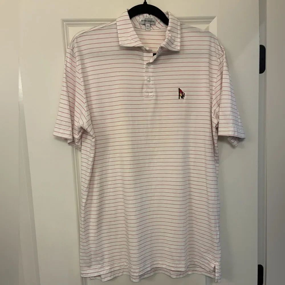 PETER MILLAR Crown Comfort Cotton Polo Harp Stripe Palmer Pink Men’s Size Med